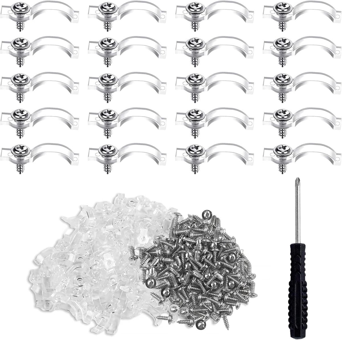 Pack of 200 LED Strip Holders, Transparent Fixing Clips, LED Strip Holder, Clips with 200 Screws, 1 Screwdriver, LED - ShopVlot