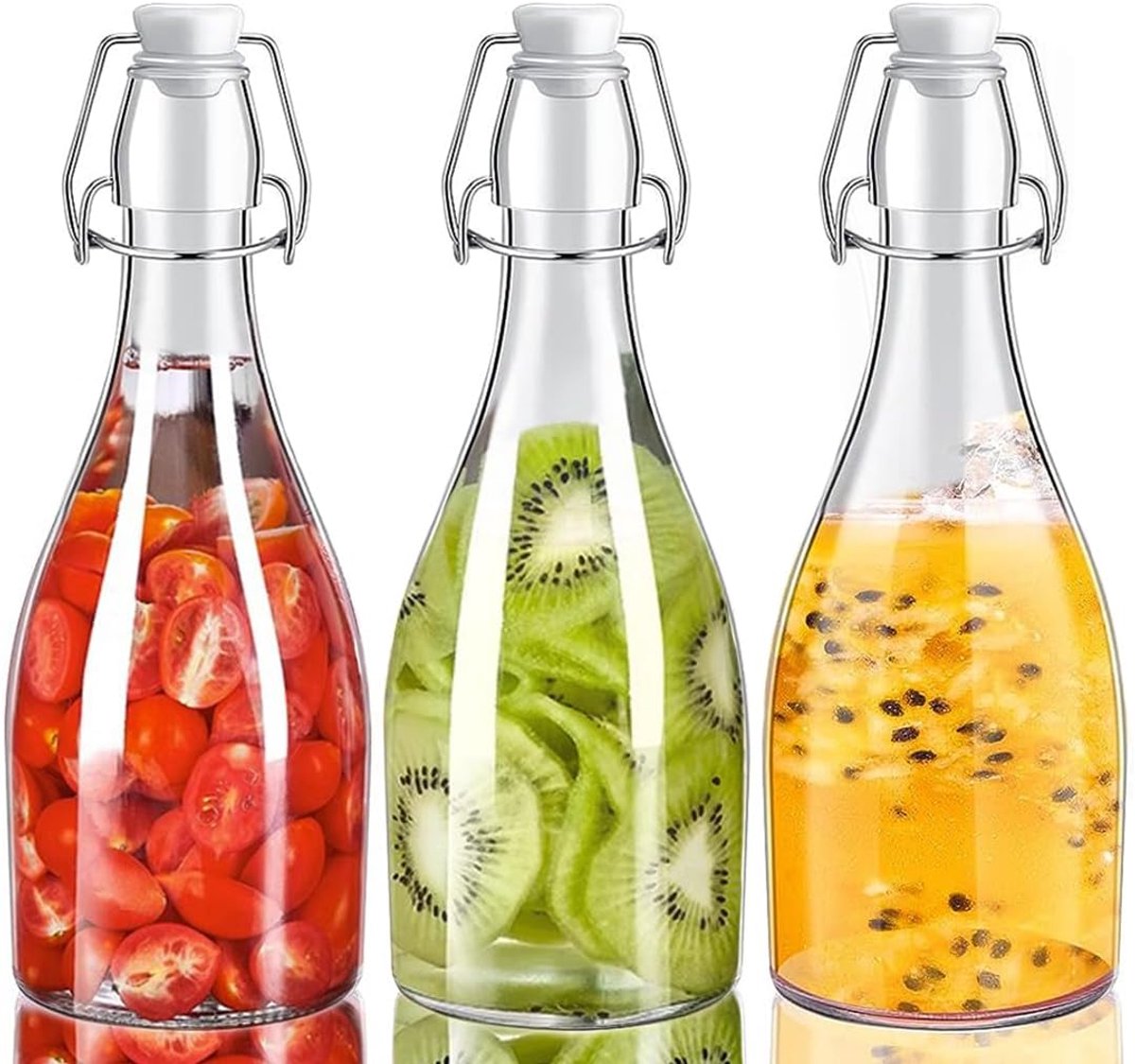 Twist Top Bottles - Clear Glass Bottles with Lids, 3 Pack - for Kombucha Fermentation, Beer Brewing, Juice, Milk or - ShopVlot