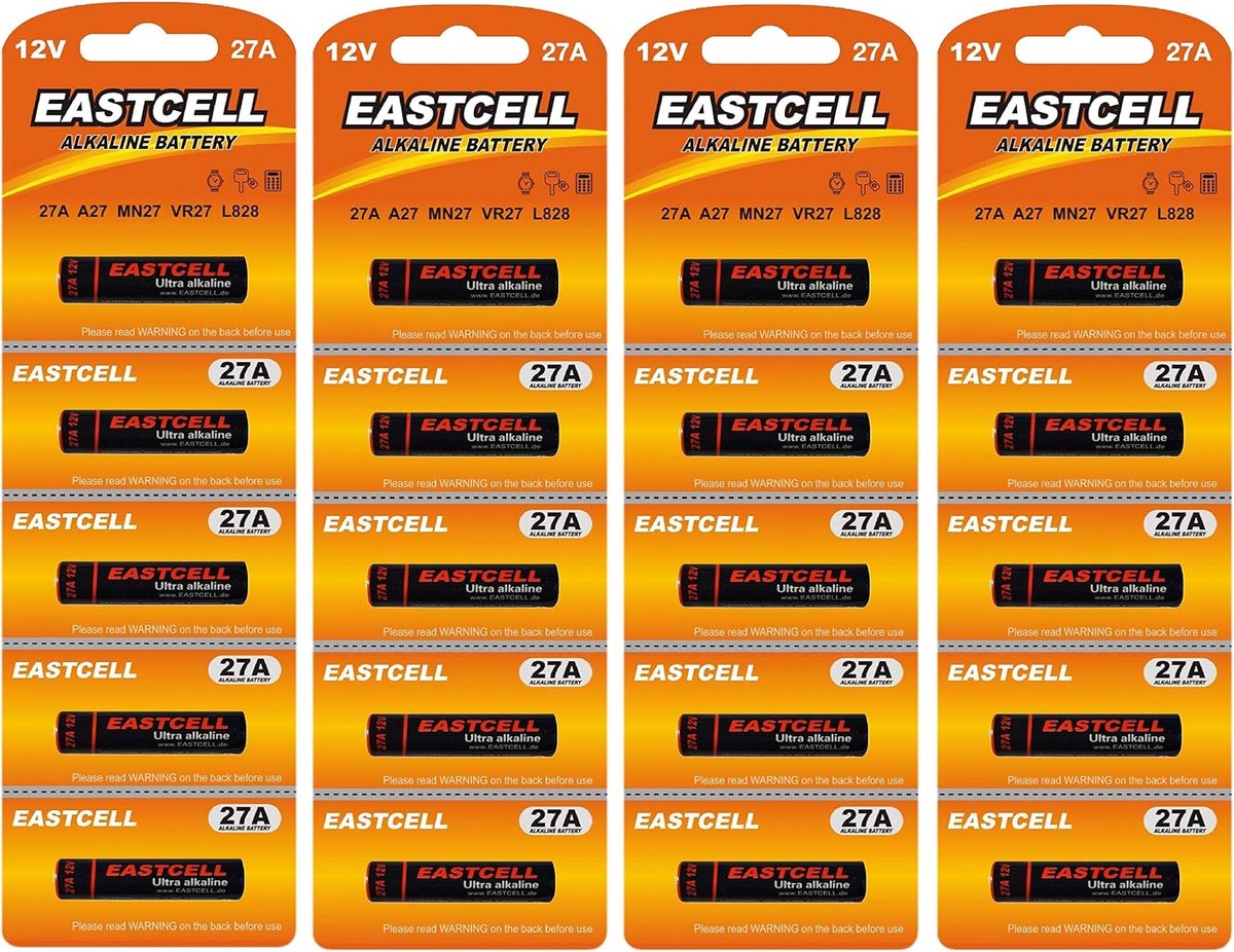 20 x 27A Mercury Free Alkaline 12V Battery (4 Blister Cards of 5 Batteries) MN27, A27, V27GA, L828, GP27A Disposable - ShopVlot
