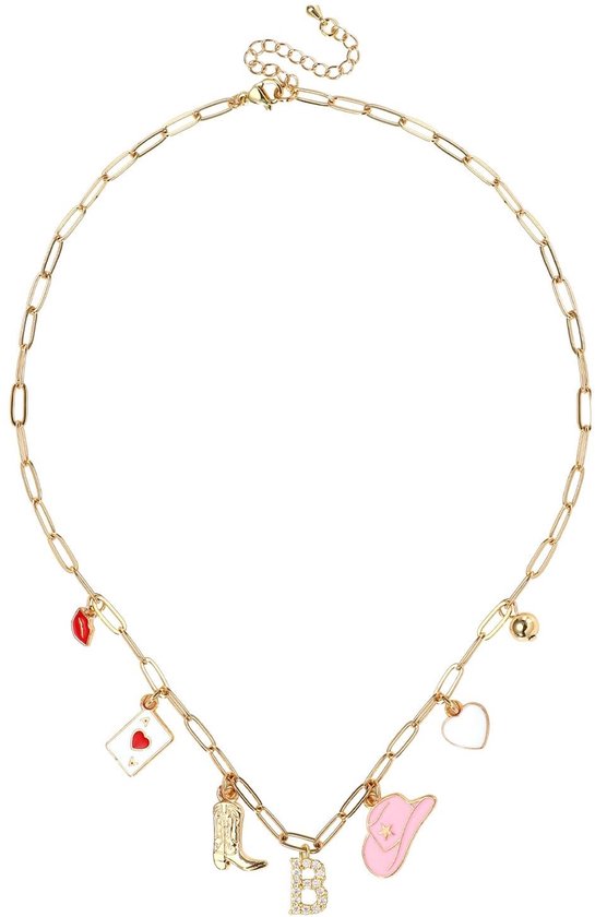 Solidchoice - Initial Charm Ketting - Trendy Sieraden - Goudkleurig - Cowboy Hoed en Laarzen - Perfect Cadeau voor Vrouwen - 40+5cm