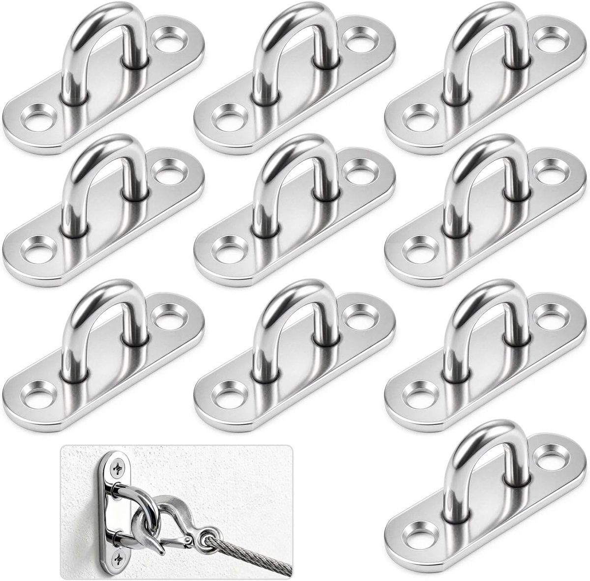 Xujinsongg 10 pieces Ceiling Hooks Heavy Duty M5 Eye Plate with Eye Stainless Steel - ShopVlot