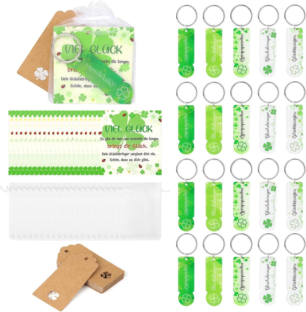 20 Pcs Lucky Charm Keyrings, Acrylic Shopping Chip Key Set with Greeting Card, Organza Bag and Hand Labels, Lucky - ShopVlot