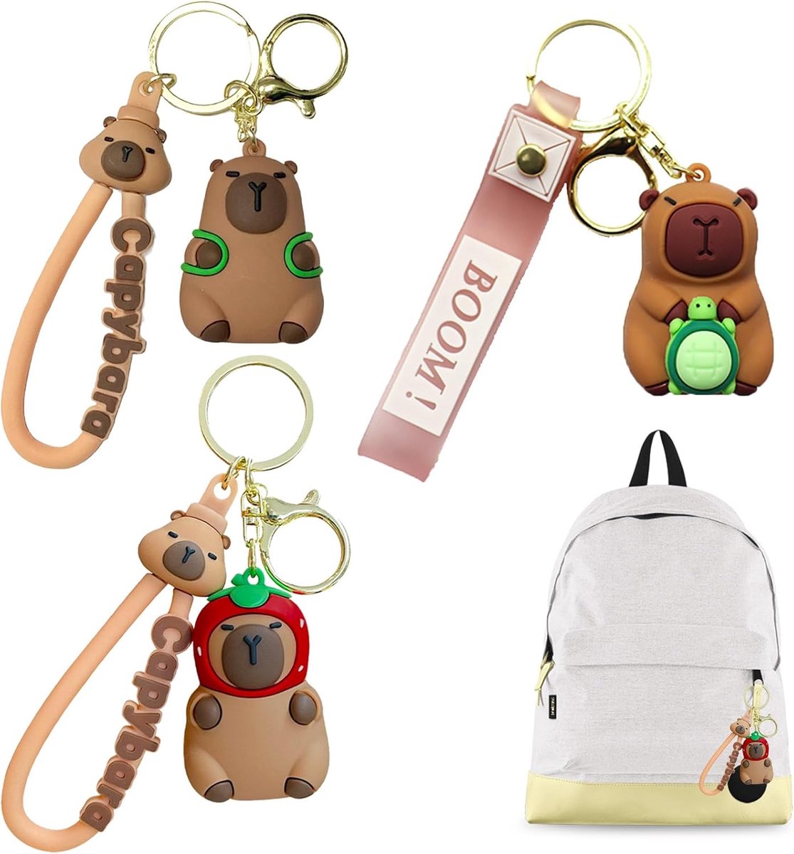 Llavero Capybara 3 Stuks - 5cm Sleutelhanger - Schattige Bolso Decoratie - Perfect voor Mochila Decoratie - ShopVlot