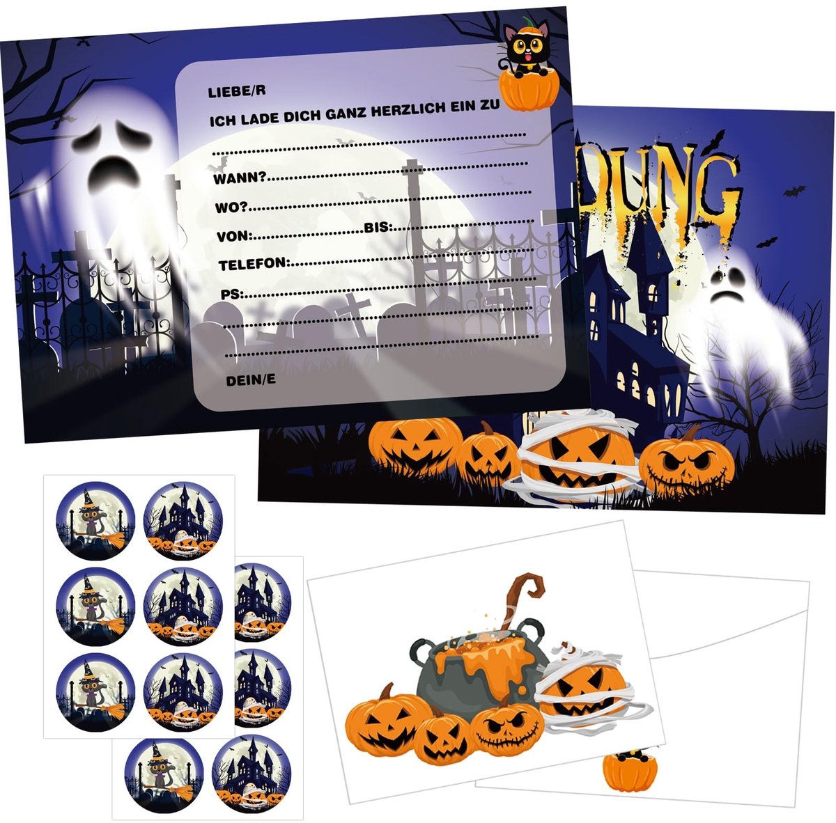 Solidchoice - 36 Stuks Halloween Uitnodigingskaarten met Enveloppen