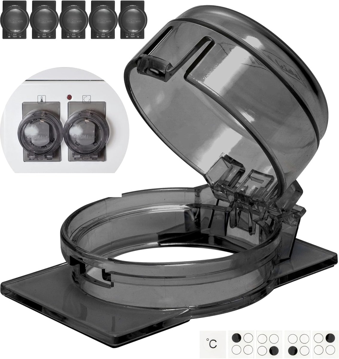 Kookknop Veiligheidslock Set van 6 - Geschikt voor Ø 4,8 cm - Transparant Zwart - Kindveilig Koken - ShopVlot