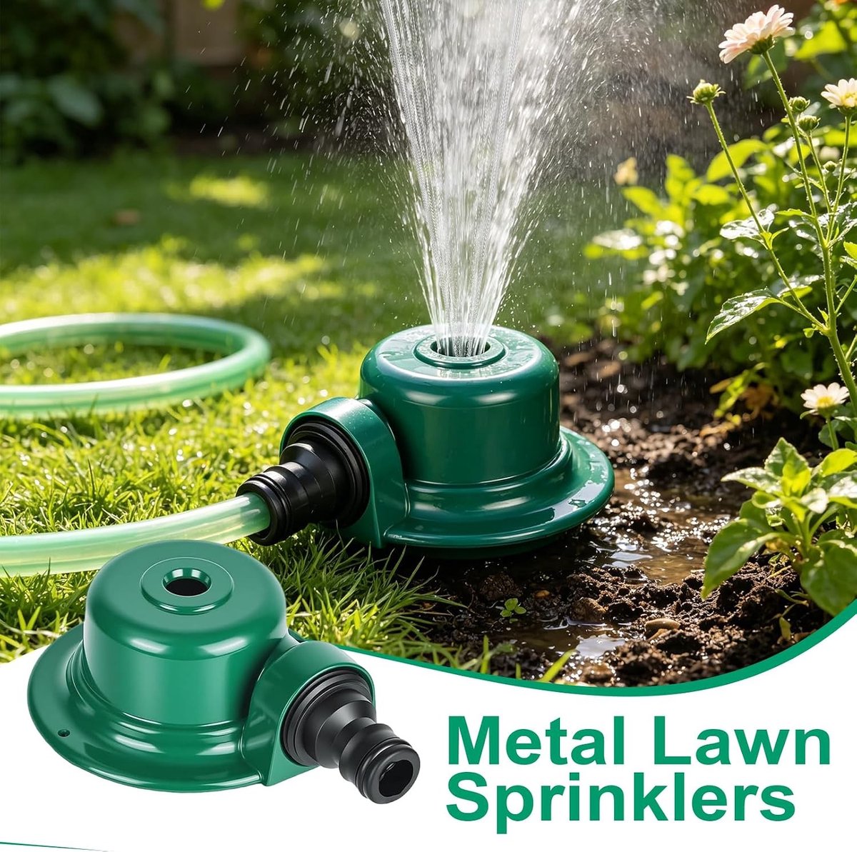 Gazonsproeier - Groen - 11 x 8 x 3,5 cm - Metalen Sproeier met 360 Graden Irrigatie - Voor Tuinen en Terrassen