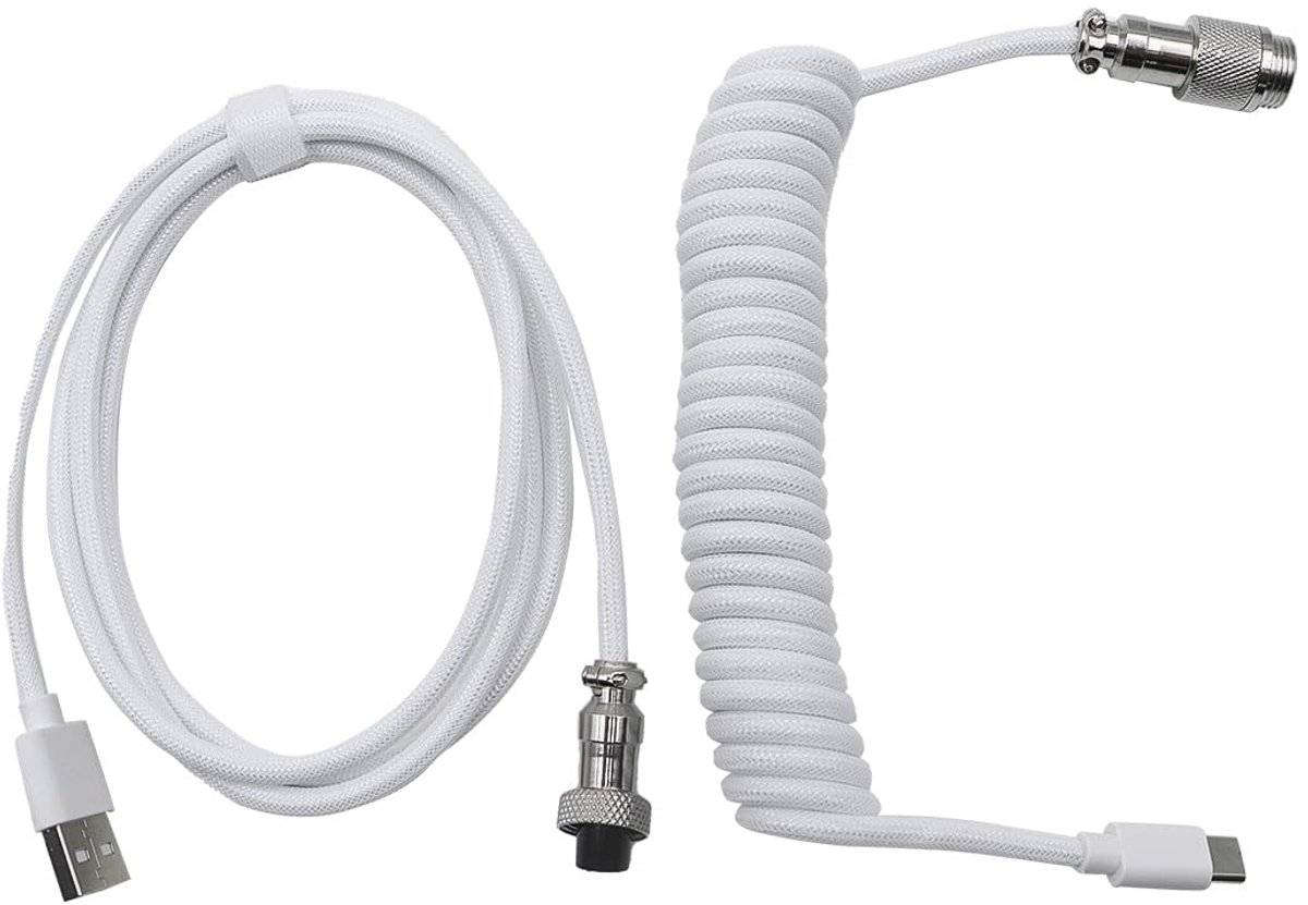 USB Type-C-kabel voor toetsenbordspoel - wit - gevlochten nylon - elastisch voor gamingtoetsenbord - ShopVlot