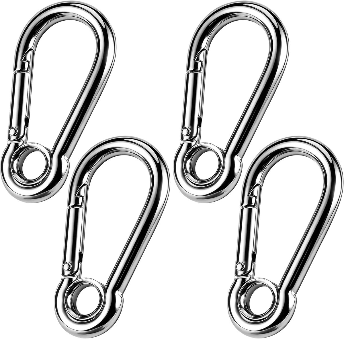 Carabiner haken set van 4 - super grote 8 x 80 mm - roestvrij staal - 300 kg laadcapaciteit voor outdoor gebruik - ShopVlot