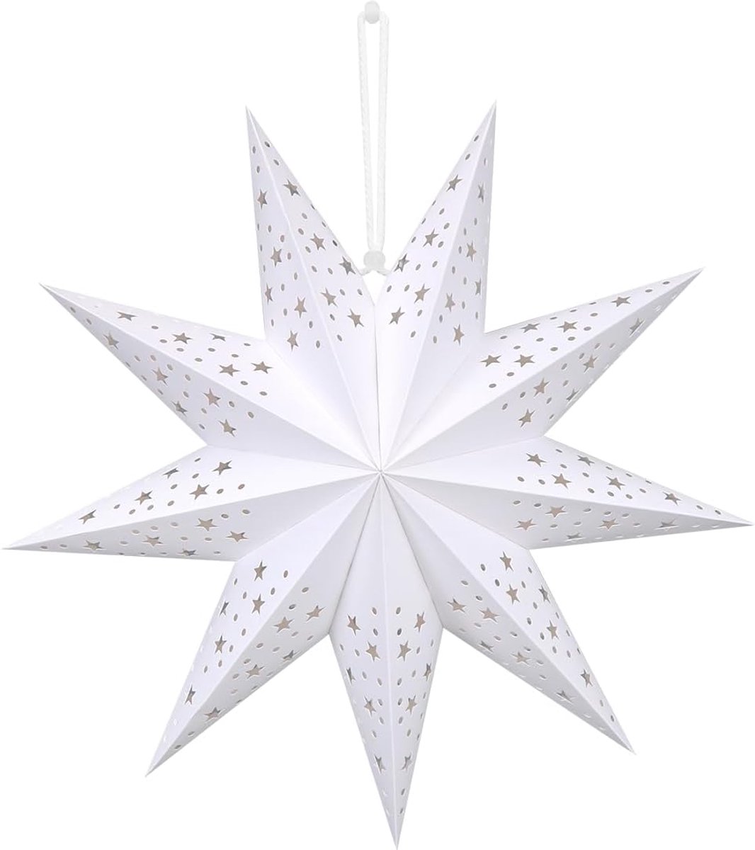 Papieren Ster voor Hangend Gebruik - 45 cm - Wit - Unieke Kerstdecoratie voor de Boom - ShopVlot