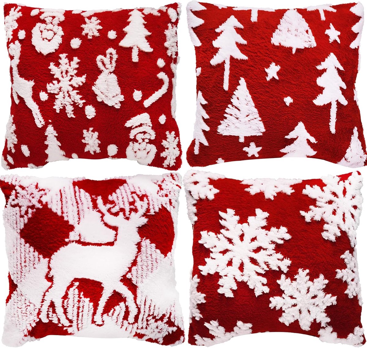VEEKAY 4 x Christmas Cushion Covers 45 x 45 cm Plush Cushion Covers Soft Velvet Christmas Decoration Soft Christmas - ShopVlot