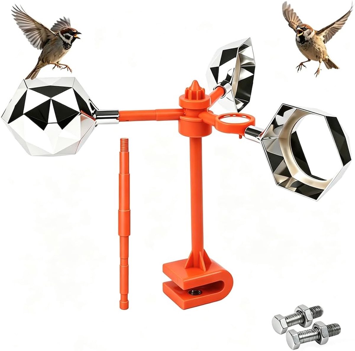 Vogelafweer, windmolen met staaf en standaard, 360° reflectie, reflecterende duivenafweer voor balkon, fruittuin - ShopVlot