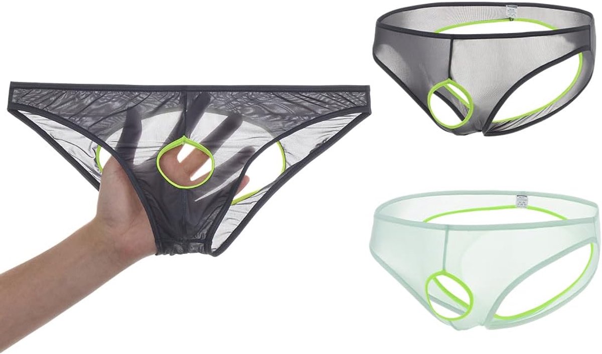 Men's Thong Underwear with Separated Large Pocket Sexy Sheer Low Waist Sheer Mesh Elastic Waistband - ShopVlot