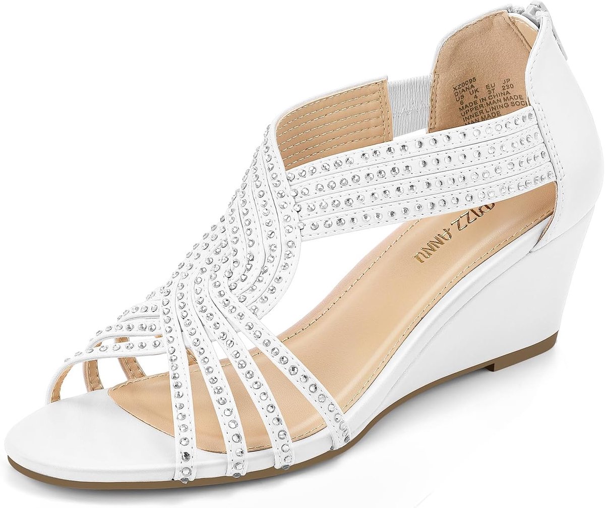 PIZZ ANNU Diana Sandals Women Wedge Sandals Shoes with Rhinestone and Glitter Elegant Women's Shoes for Wedding Party - ShopVlot