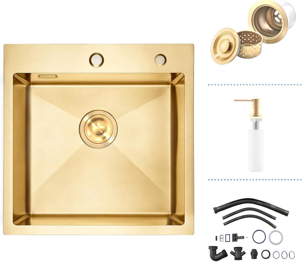 Gold Bar Inbouwspoelbak, 50 x 50 cm, RV Small Stainless Opzetwastafel van 16 gauge staal, enkele wastafel - ShopVlot