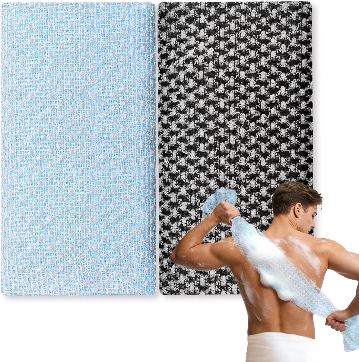 Exfoliërende douchehanddoek 25x100cm - zwart blauw - lange rug-exfoliator - handige scrub voor na de training - ShopVlot