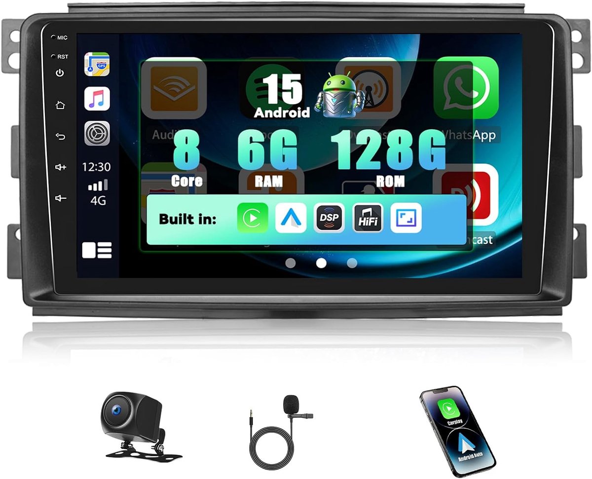 Auto Radio 9'' touchscreen - Android 15 - 6+128G - Carplay/Android Auto en GPS - ShopVlot