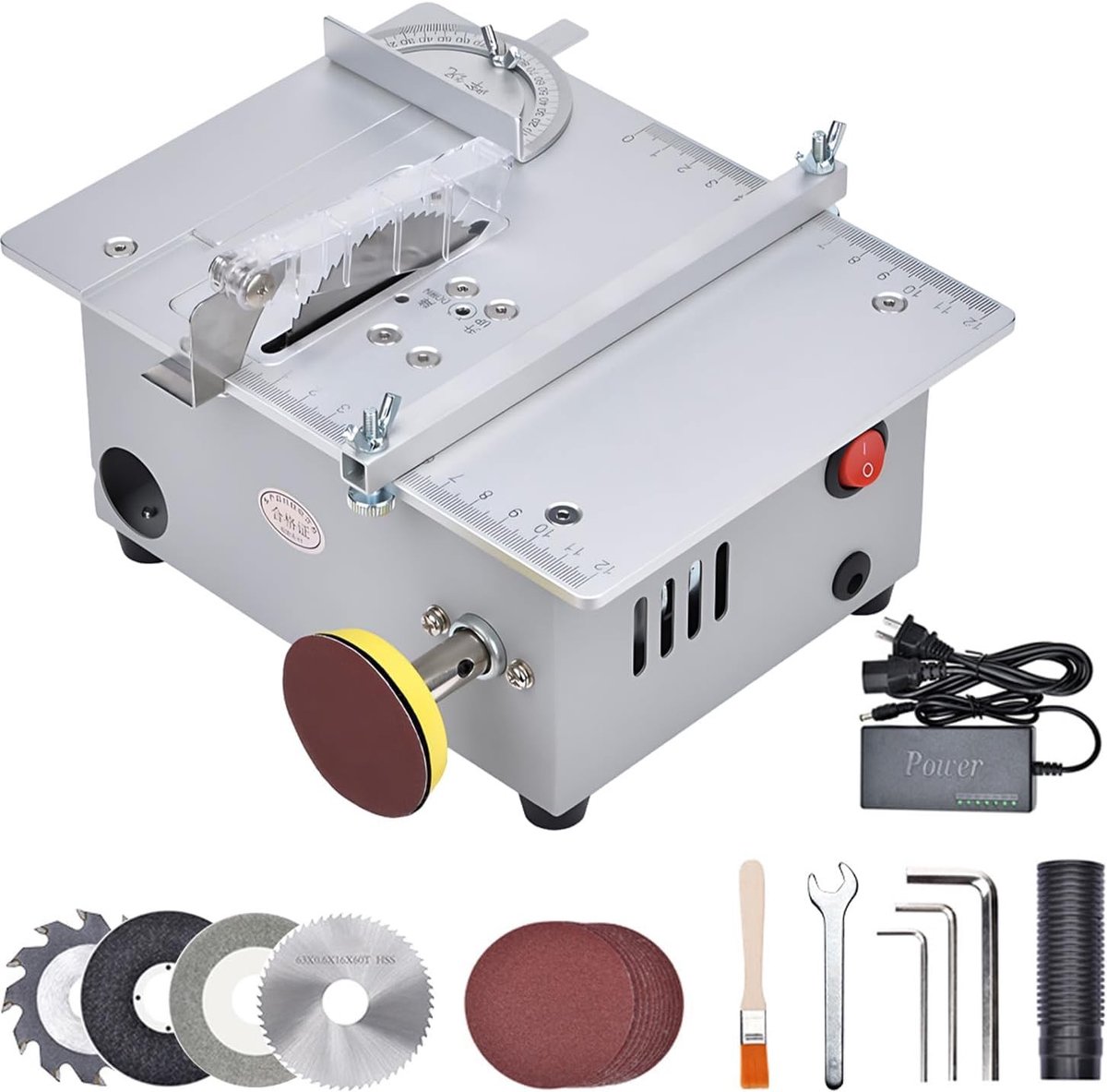 Krachtige Mini Cirkelzaag met 5000 RPM, Verstelbare Zaagbladhoogte en 7 Snelheden voor Precisiewerk en Modelbouw (60-85 mm)