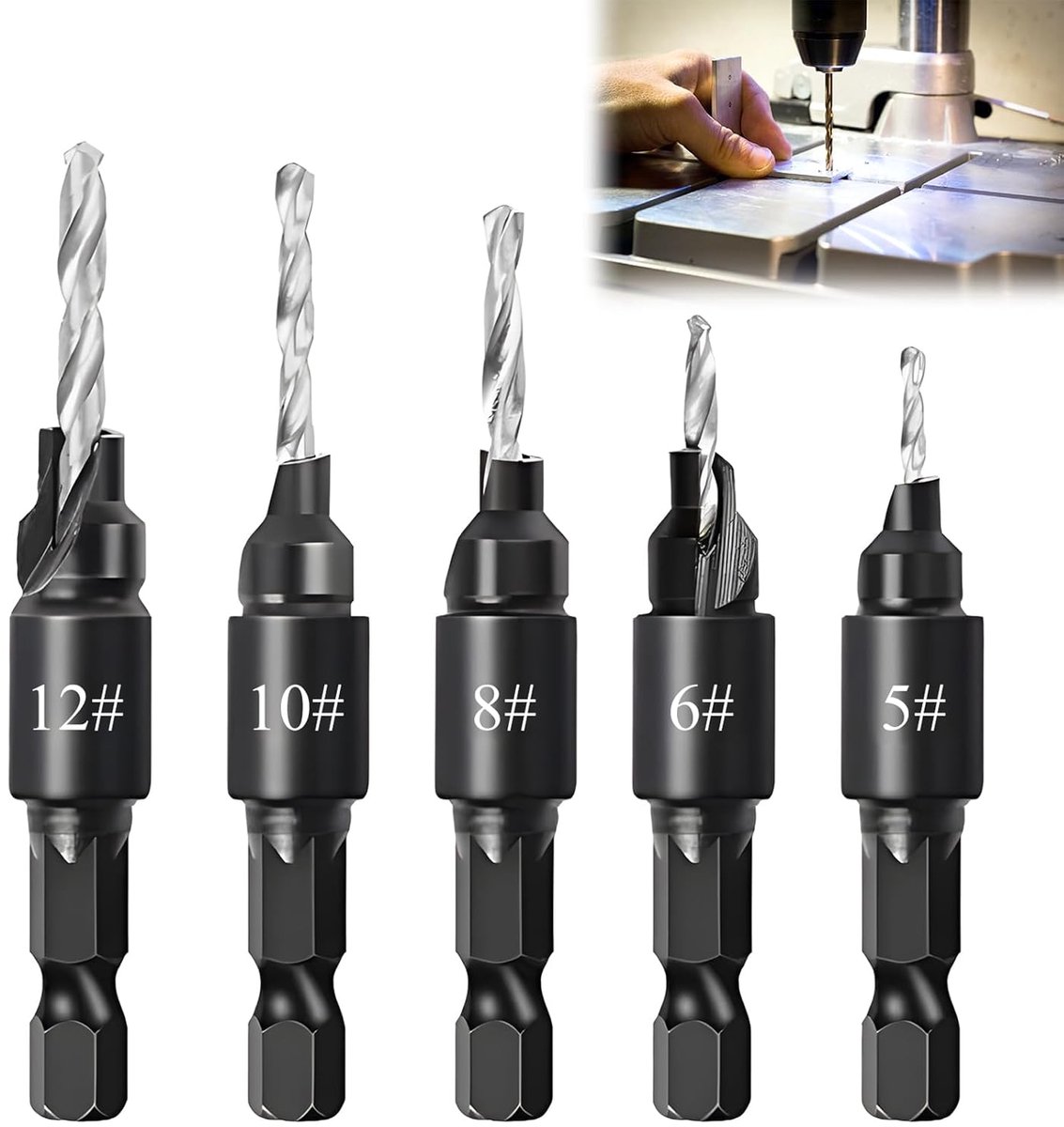Boormachine Hout 5-delige Set - HSS Chamfer Boor - Hex Shank 1/4 - Ideaal voor Snelle Verandering - ShopVlot