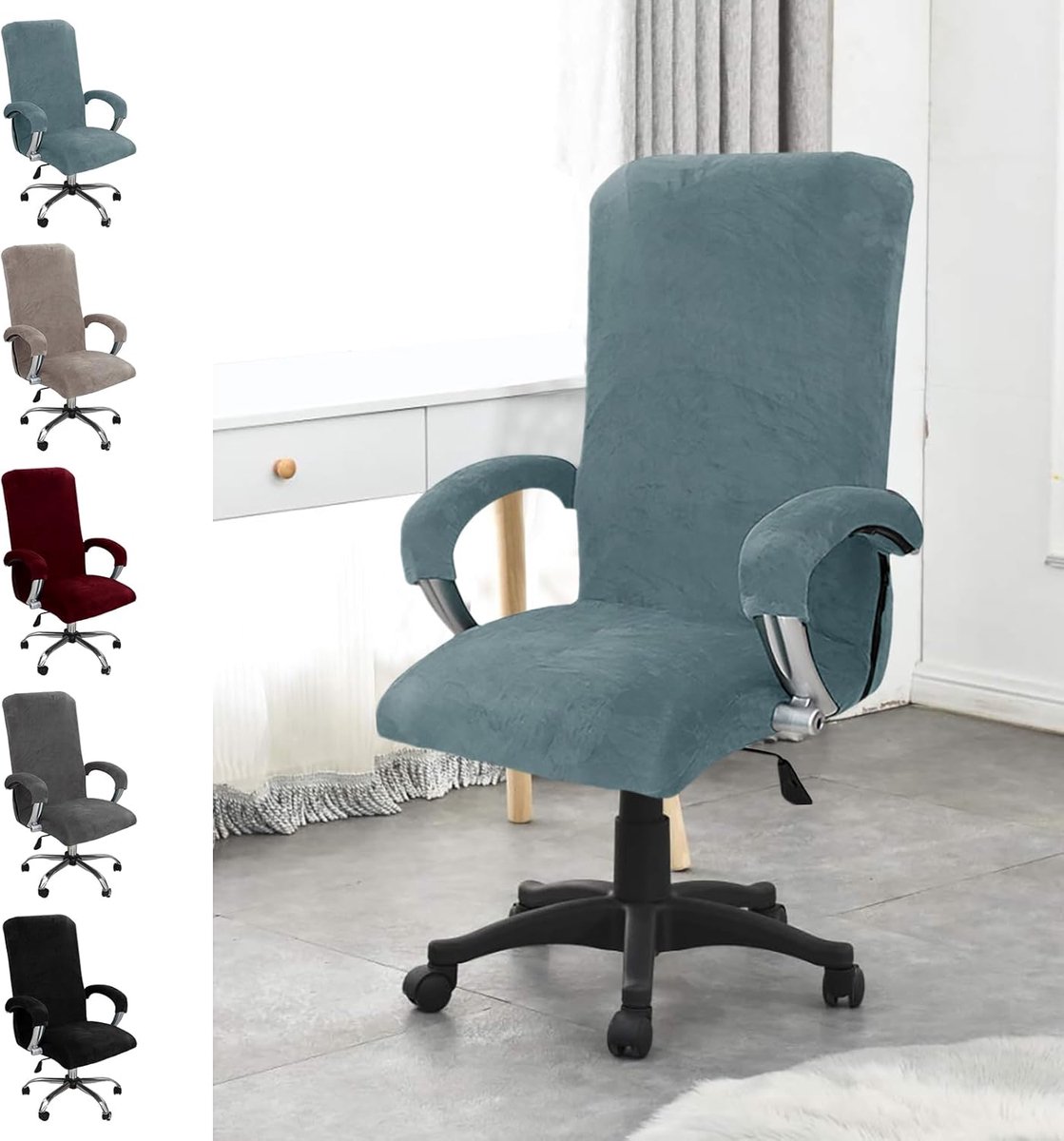 Bureau Stoel Cover met Armleuningen - Velours - Hoge Elastisiteit - Vernieuw je Stoel - ShopVlot