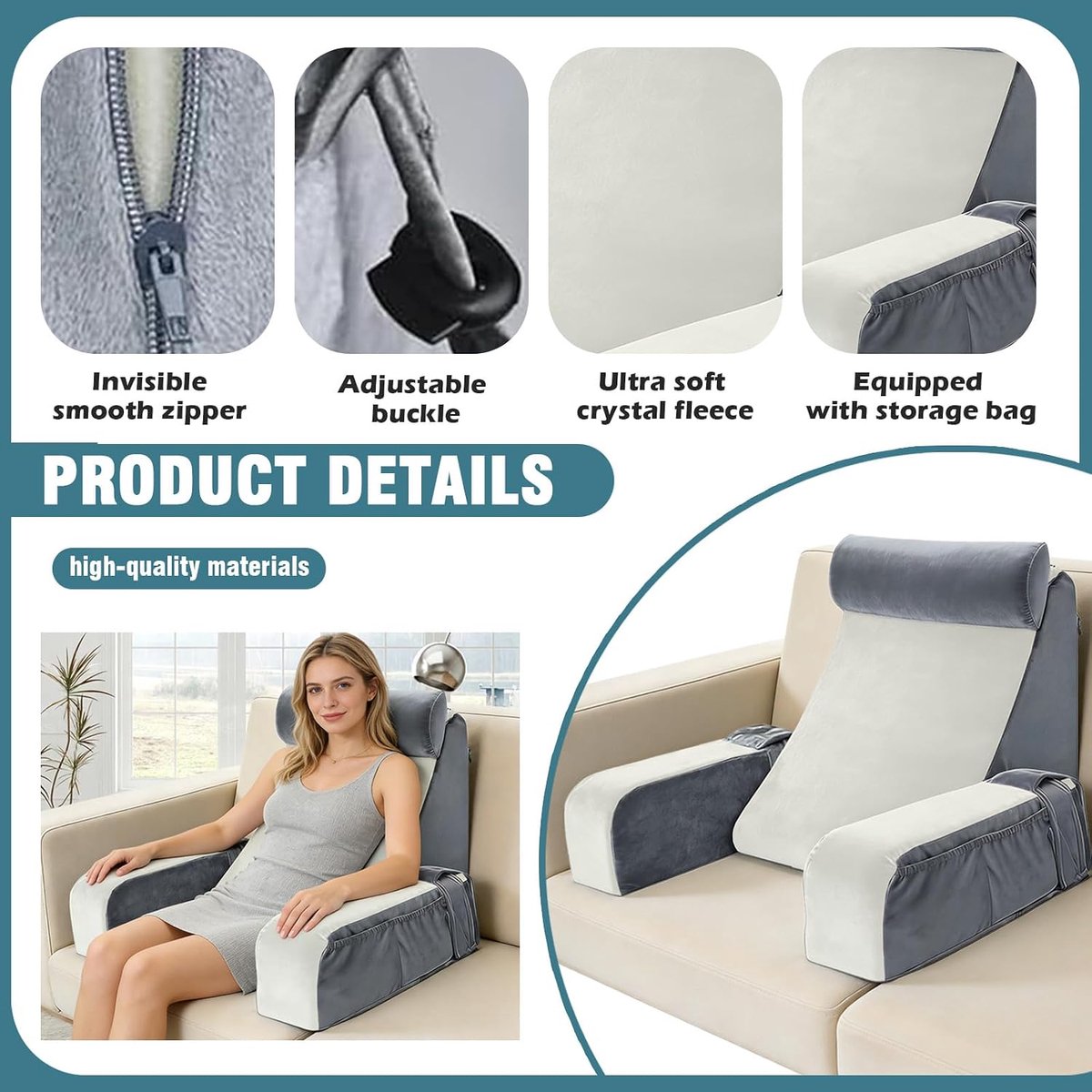 Leeskussen voor bed en bank - ergonomisch ontwerp - met afneembare armsteunen - comfortabel zitten - ShopVlot