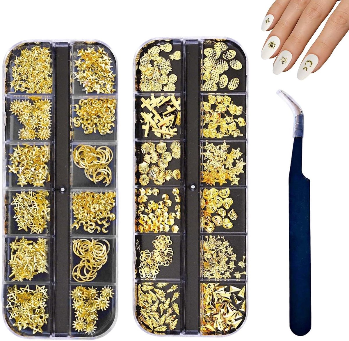 Nail Charms Set - 2 Shank Gouden Sterren - Metaal Ster Maan Schelp Zeester - Creatieve Nail Art Accessoires - ShopVlot