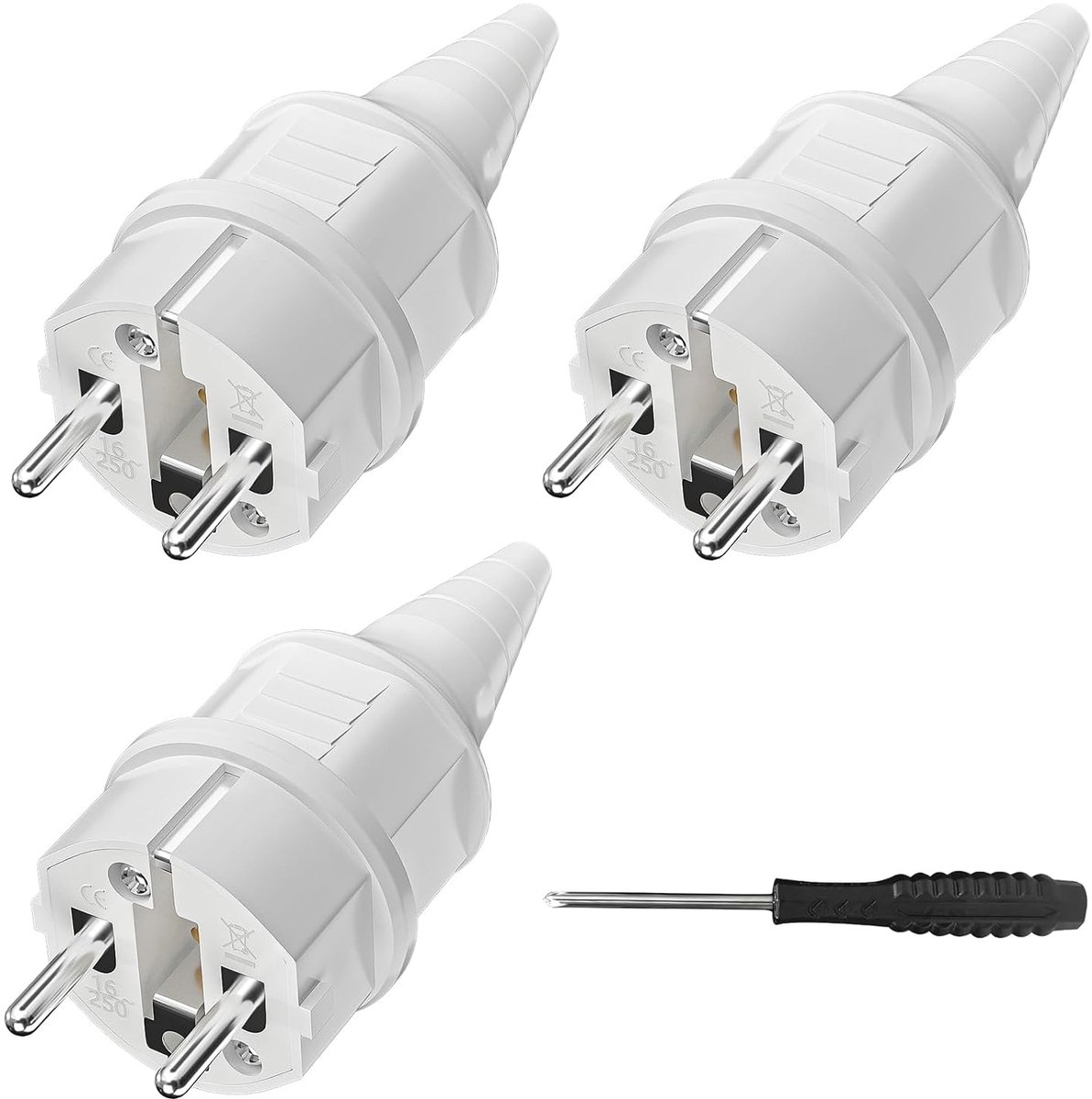 Schuko stekker met buigbescherming - 3 x rubber geaard - IP44 waterdicht - ideaal voor buitengebruik - ShopVlot