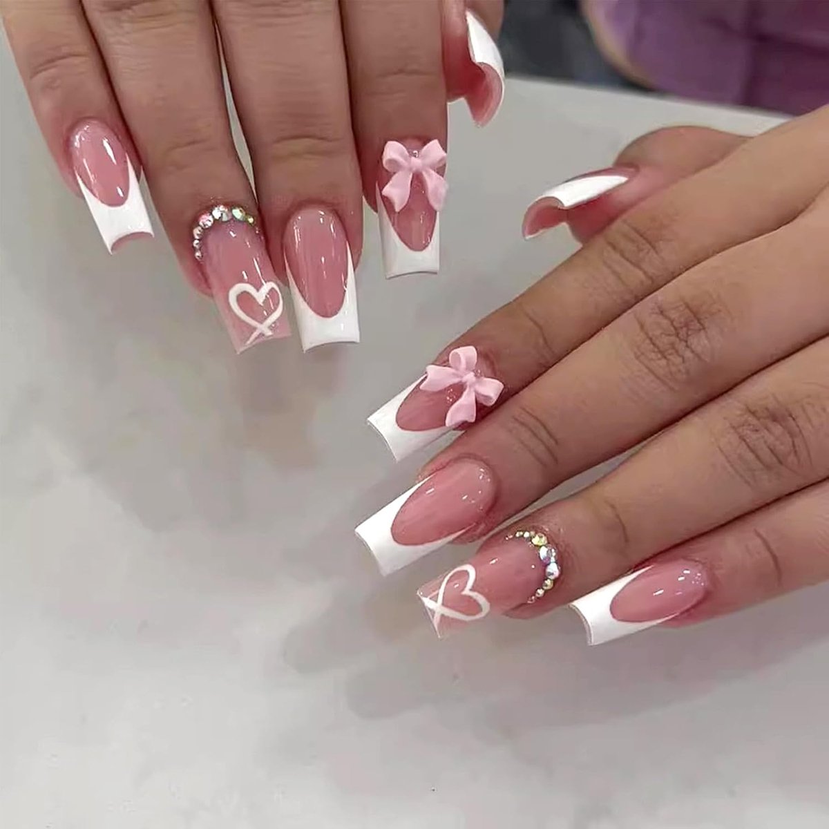 Kunstnagels Franse Roze Wit - Nep Hart Strik - DIY Manicure Decoratie voor Speciale Gelegenheden - ShopVlot