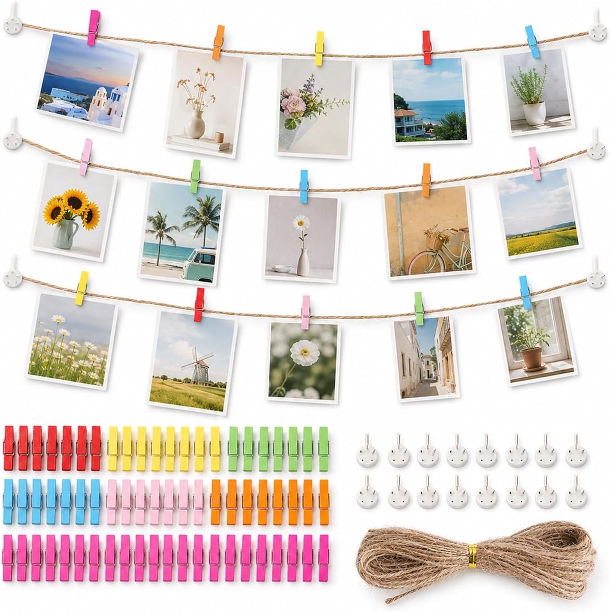Mini houten knijpers 80 stuks - kleurrijk - 3,5 x 0,7 cm - ideaal voor fotowanden en collages - ShopVlot