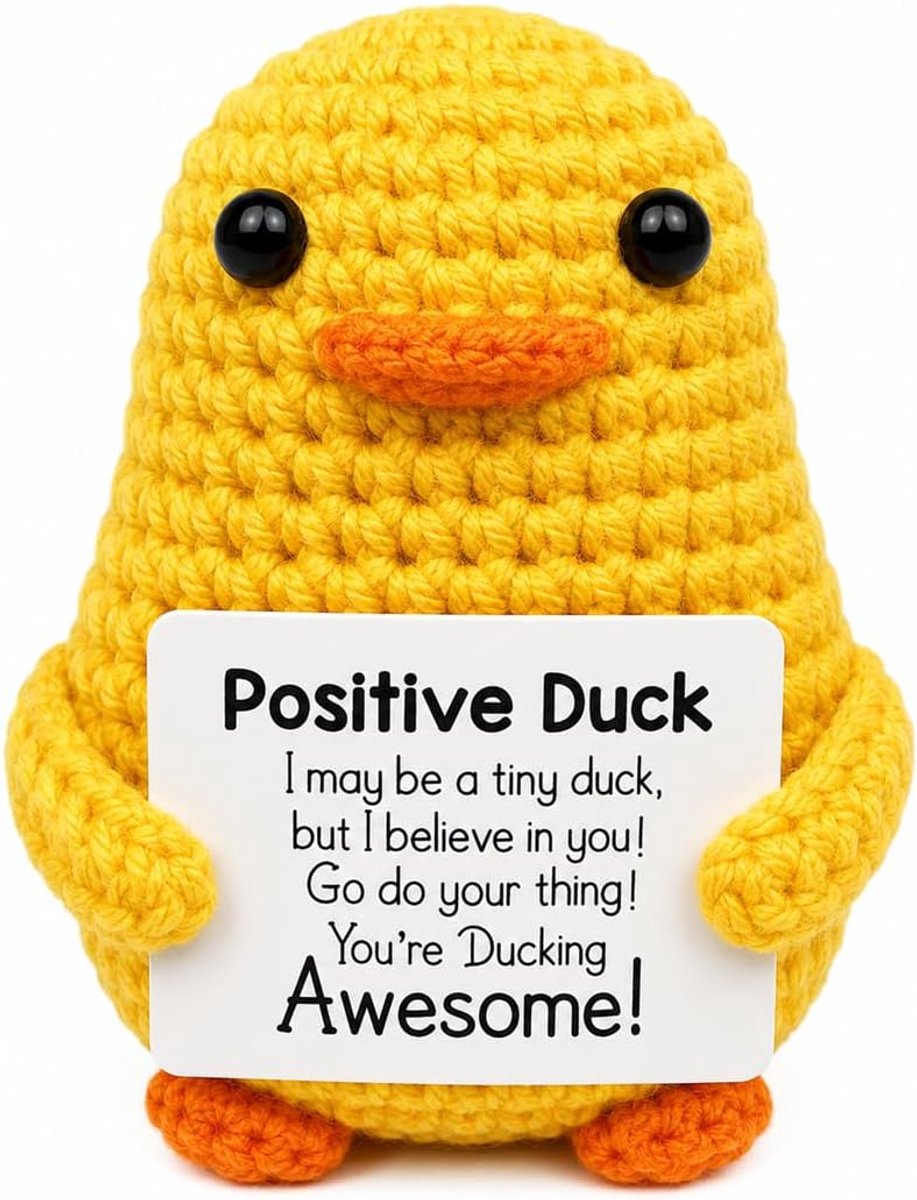 Pocket Hug eend - gebreid speelgoed - positieve boodschap - leuk cadeau voor vrienden - ShopVlot