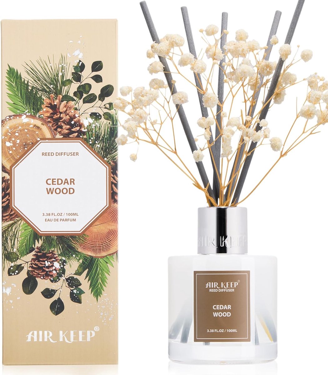 Rietdiffuser 100ml Cedar Wood - natuurlijke houtgeur - stijlvolle decoratie - langdurige geurverspreiding - ShopVlot