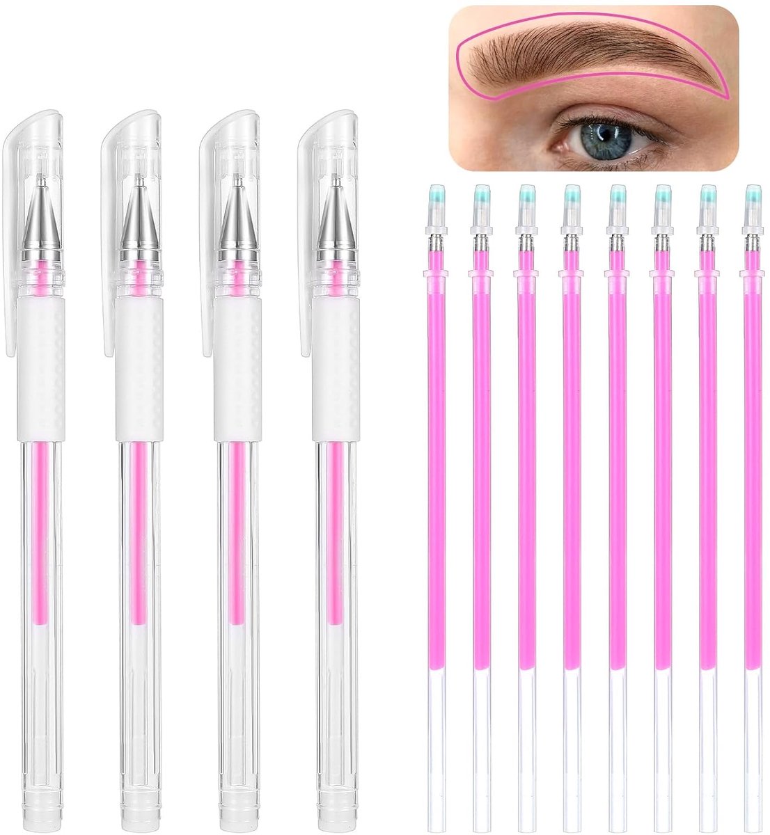 Huidmarkers 4 stuks - Microbladingstift roze - 8 reservevullingen - Nauwkeurig en zijdeachtig aanbrengen - ShopVlot