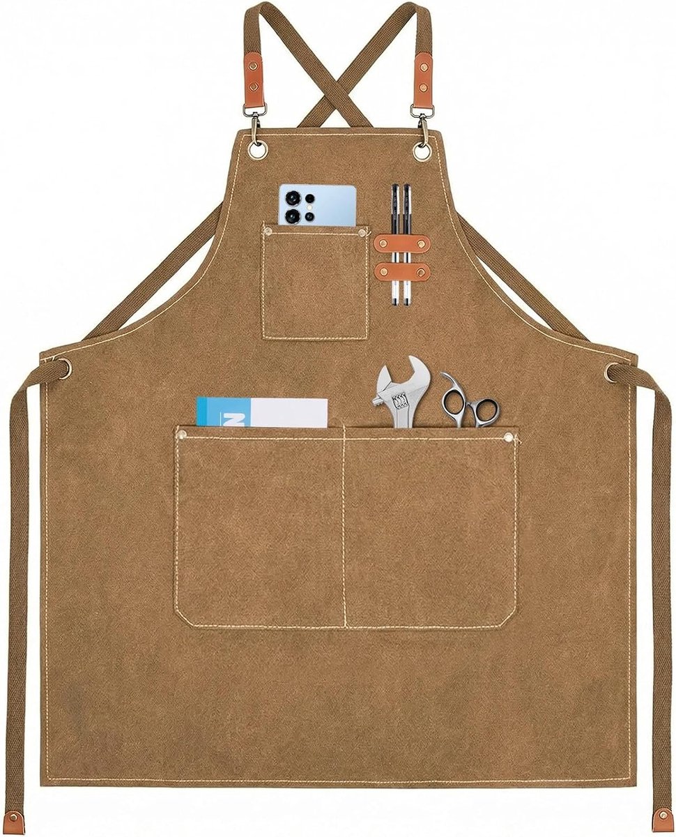 Grill Apron for Men - Customizable Kitchen Apron with 3 Pockets and Adjustable Neck Strap - ShopVlot