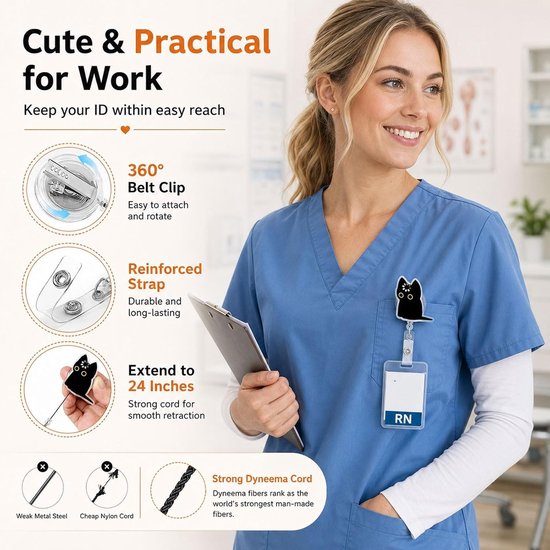 Katten Badge Reel met Uittrekbare Clip voor Zorgprofessionals en Kantoorgebruik - Leuk en Functioneel Accessoire — afbeelding 2