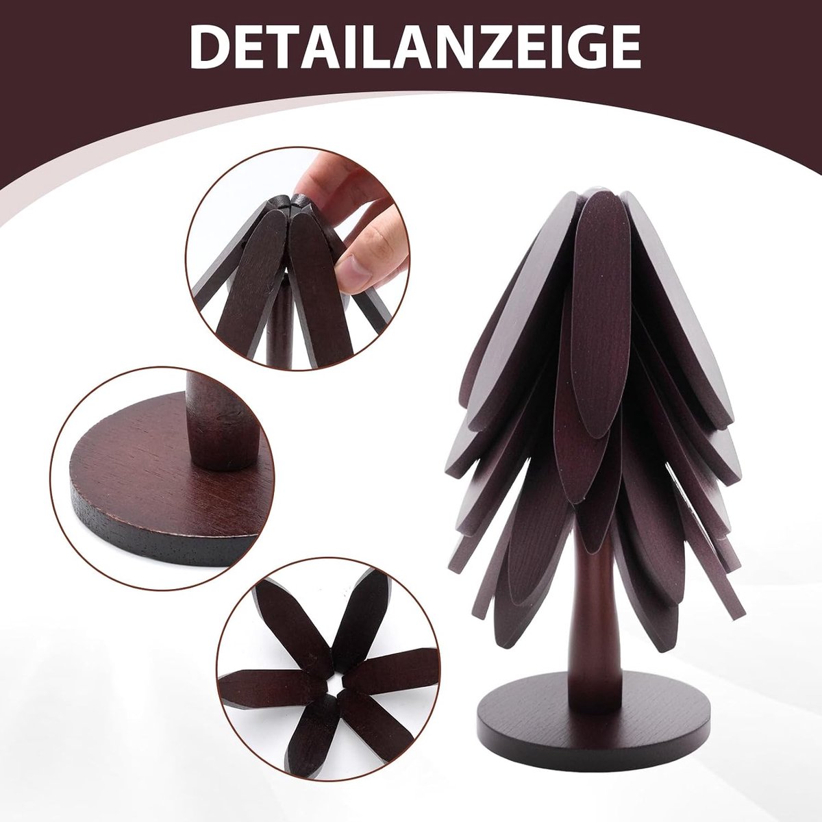Hittebestendige kerstboomonderzetterset, bevat 5 opvouwbare houten onderzetters en 1 standaard, ideaal voor - ShopVlot