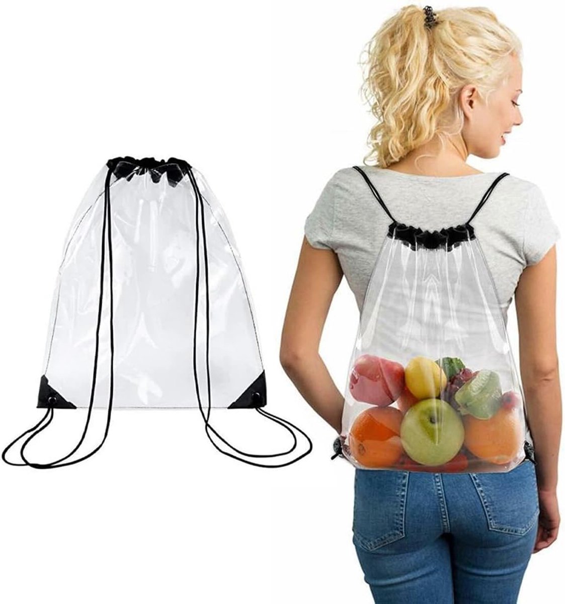 Transparent Drawstring Backpack Sports Bag Drawstring Adjustable Drawstring Transparent Bag for School, Travel, Beach - ShopVlot
