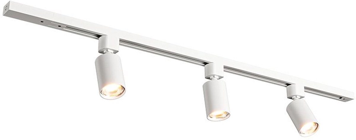 HOFTRONIC railverlichting pakket recht – 1 meter rail – 3 dimbare GU10 railspots 2700K warm wit – aluminium wit – IP20 – modulair – 230V – railverlichting woonkamer keuken
