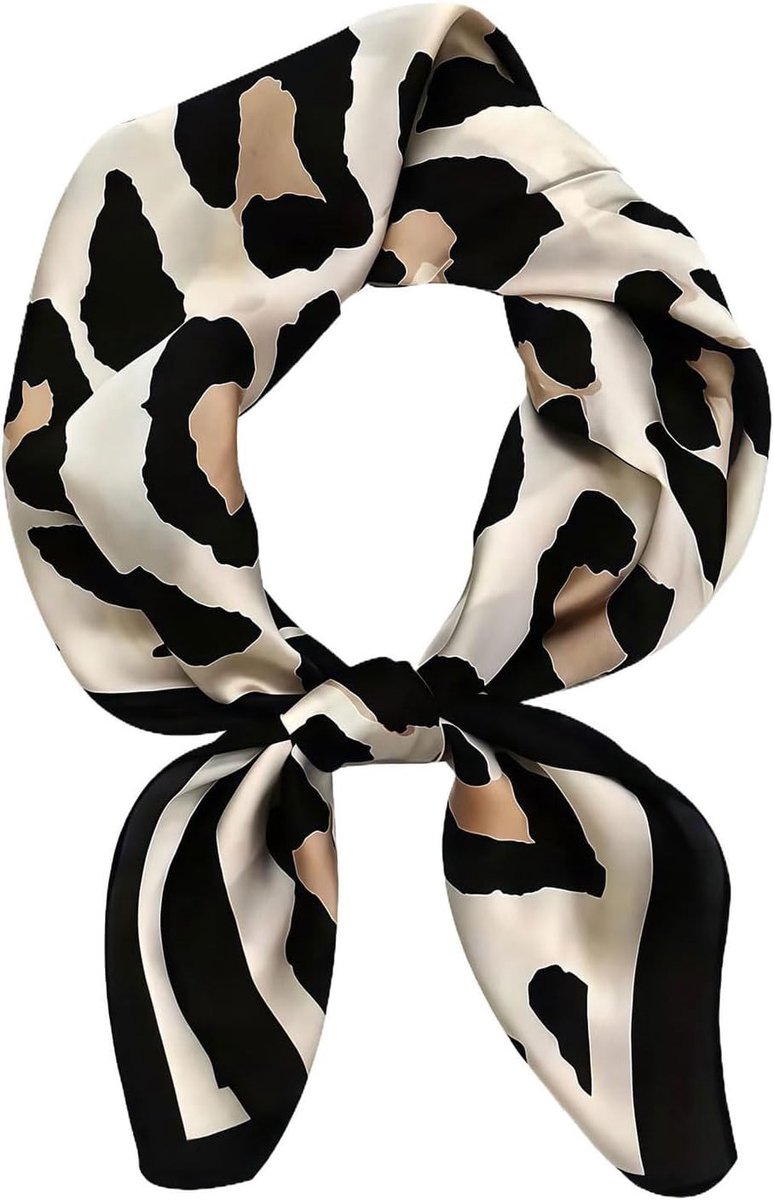 Elegante zijden sjaal voor dames, 70 x 70 cm, met luipaardpatroon, modieuze hoofddoek en halsdoek, perfect als accessoire voor elke outfit