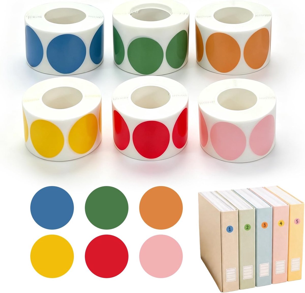 Plakstippen 3000 stuks - kleurrijk 20 mm - ronde puntstickers - ideaal voor kleurcodering - ShopVlot