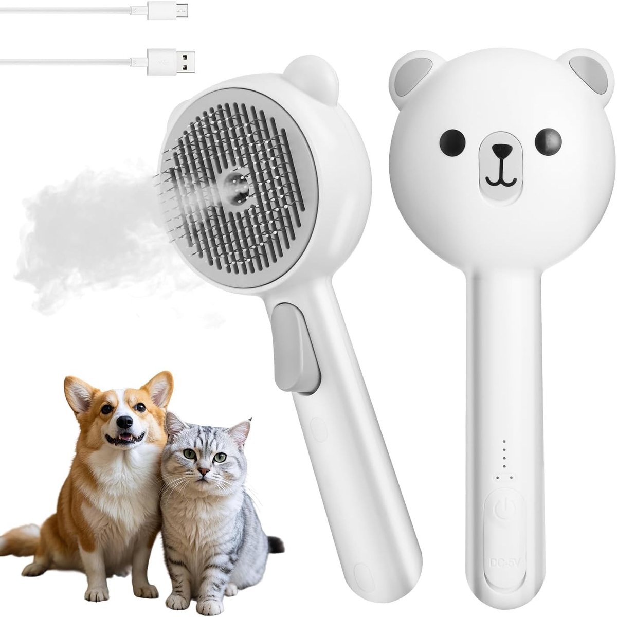 SnelShoppen - 4-in-1 Kat Borstel met Stoom, Dierenverzorging Borstel voor Honden, Effectief voor Lang en Kort Haar, Huisdier Grooming Borstel, Wit