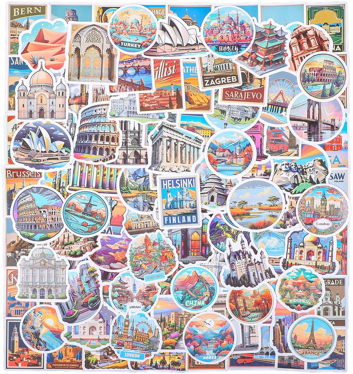 Solidchoice - Set van 200 Vintage Wereld Reis Stickers