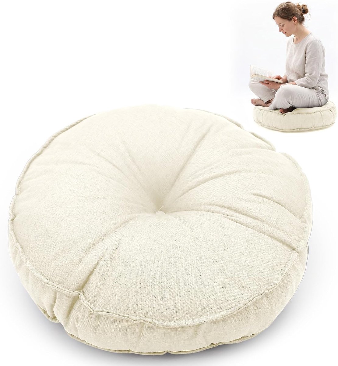Vloerkussen rond 45 x 45 cm - katoen-linnen - dik gevoerd - comfortabel voor op de vloer - ShopVlot