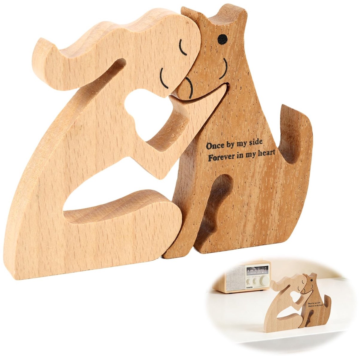 Solidchoice - Handgemaakte Houten Sculptuur van Man en Hond