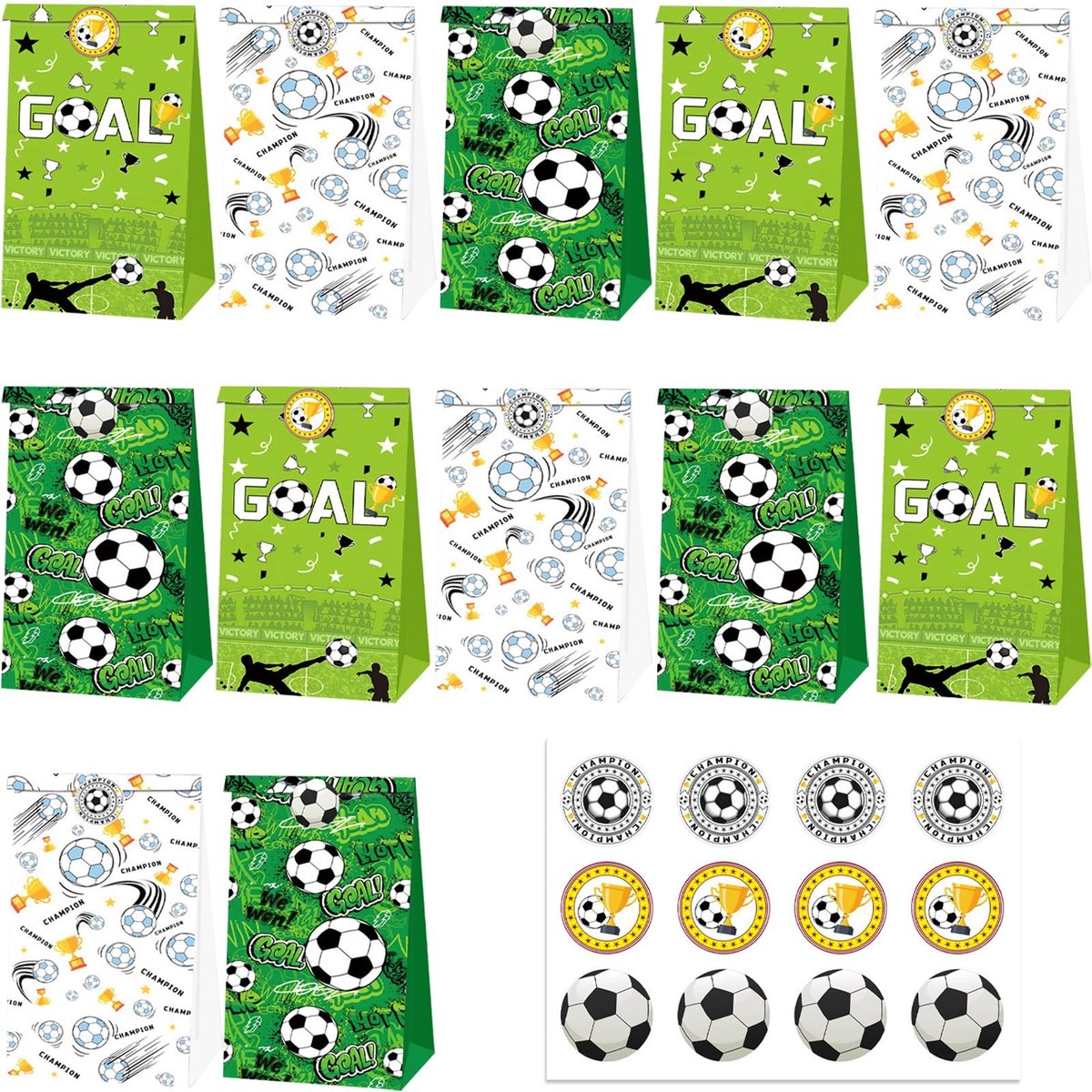 Solidchoice - Set van 12 Papieren Zakjes met Voetbalmotief voor Feestjes