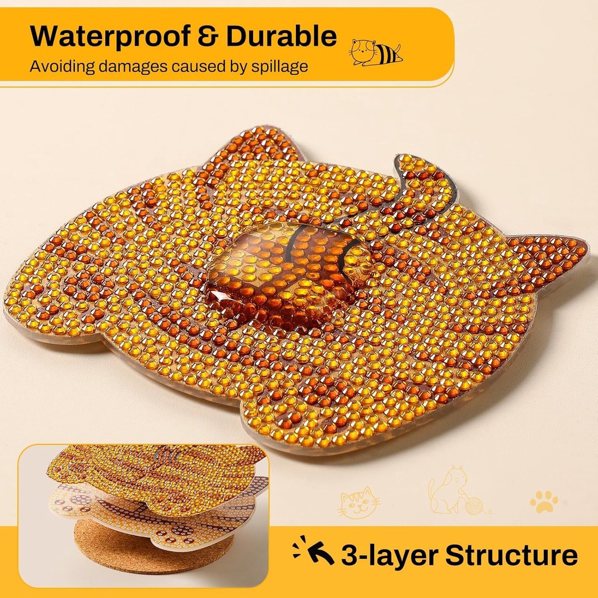 Coaster set met 8 kat coasters - DIY diamant schilderen - grappige kattenmotieven - functioneel en decoratief - ShopVlot