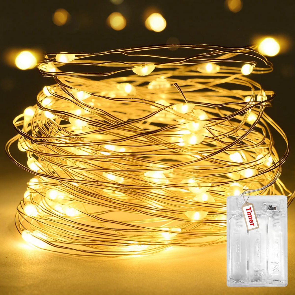 SnelShoppen - Fairy Lights met Batterij, 3M 30 LED Lichtjes Warm Wit, 2 Modi met Timer voor Feest, Kerst, Bruiloften, Binnen en Buiten