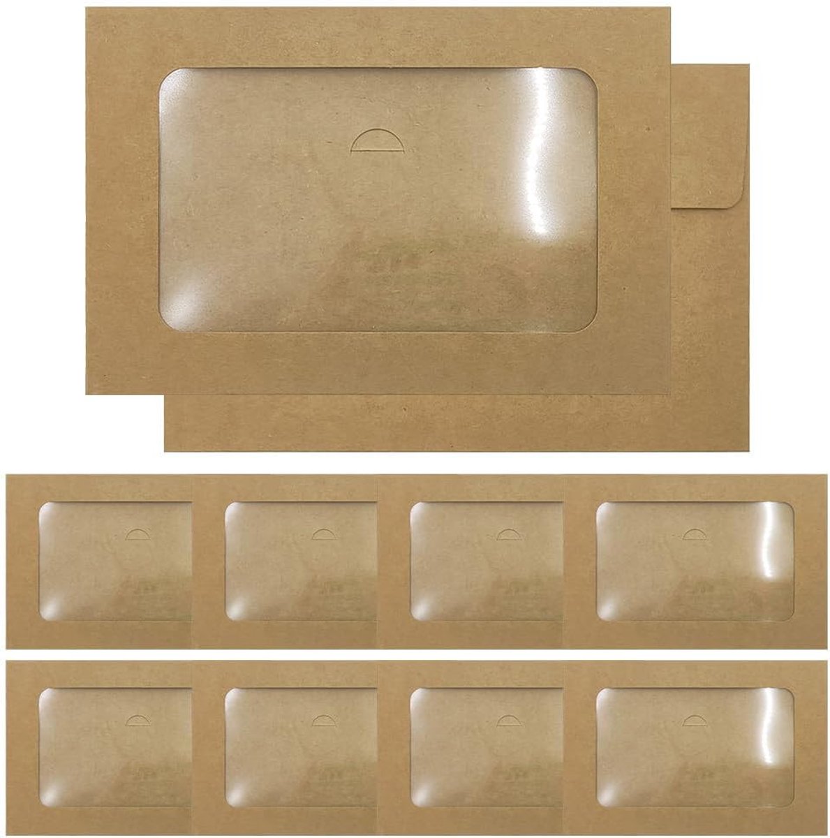 Antieke kraftpapier enveloppen met venster - 155 x 104 mm - bruine kleur - ideaal voor kaarten en foto's - ShopVlot