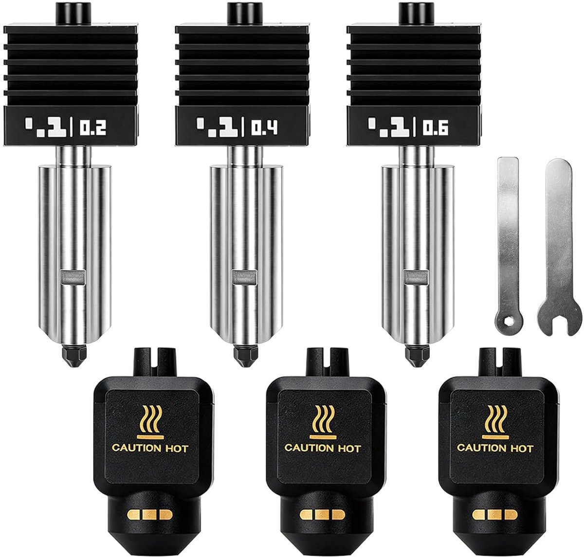 Hotend kit 3 stuks 0,2 mm 0,4 mm 0,6 mm - stalen mondstuk - voor Bambu Lab P2S/X2D/H2D/H2S/H2C - snelle verwisseling - ShopVlot