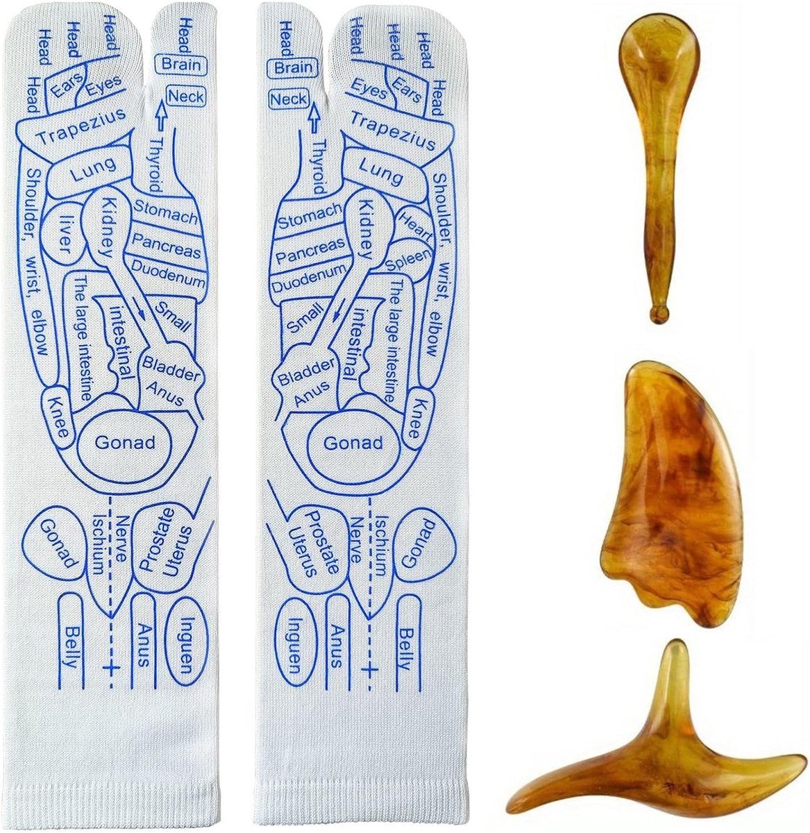 Plantar acupunctuur massage set 4-delig - geïllustreerde meridianen - bevorder bloedcirculatie - kalmeer de voeten - ShopVlot