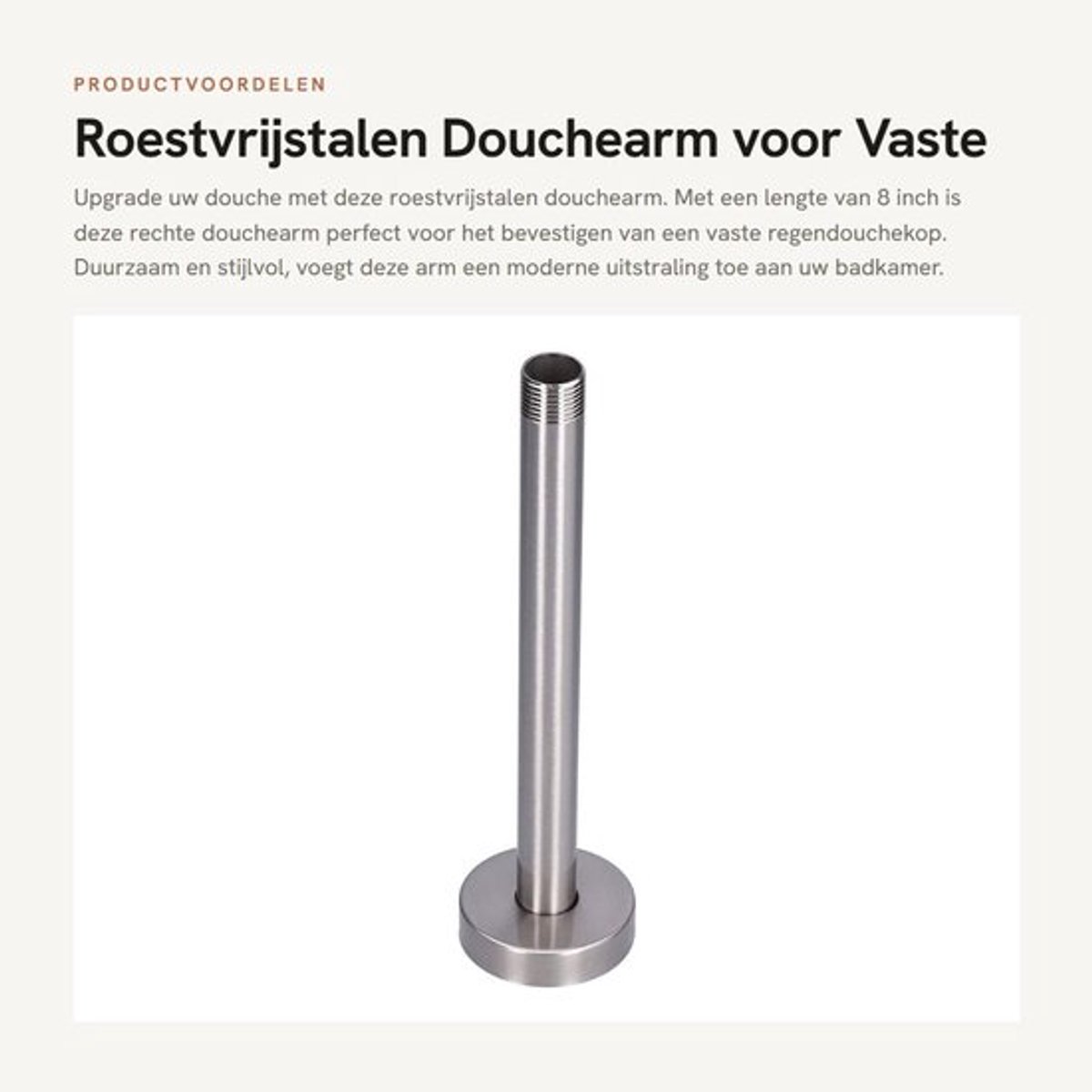 Roestvrijstalen Douchearm voor Vaste Regendouchekop, 8 Inch