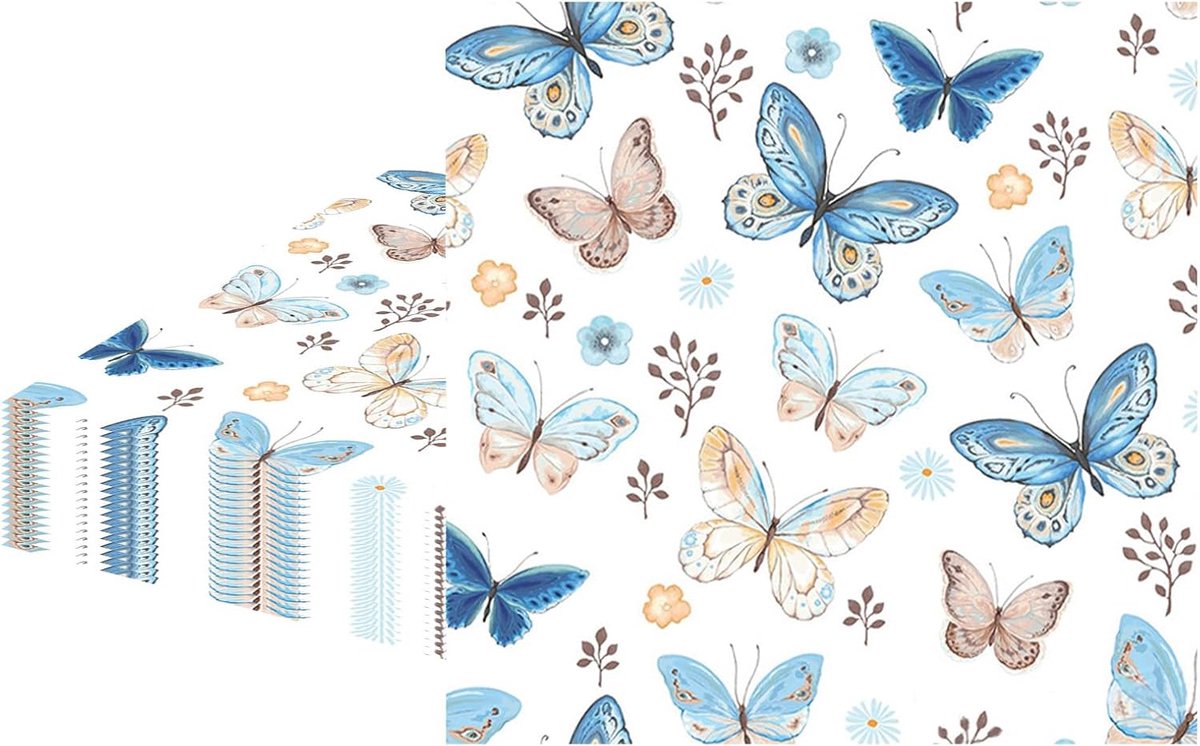 Papieren servetten 20 stuks - vlinderdesign - blauw vintage - perfecte tafeldecoratie voor feest - ShopVlot